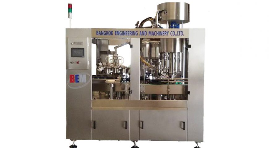 เครื่องบรรจุซอสปรุงรส/น้ำจิ้ม ของหนืดใส่ขวด แบบโรตารี MONOBLOC AUTOMATIC ROTARY FILLING MACHINE ( HI – VACUUM )